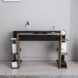 Elegante Mesa de Estudio, Nogal y Negro, 122,7 x 77 x 45 cm, 100% melamina, 18 mm de Grosor, Oficina en casa y Estudio
