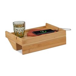 Relaxdays Tray, Clamp-on Mini Nightstand, Shelf Bunk-Bed, HWD: 10x33x24 cm, Cable Slots, Bamboo, Natural