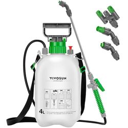 VIVOSUN 4 L Pulvérisateur à Pression à Pompe, Flacon Pulvérisateur d'eau sous Pression pour Pelouse et Jardin avec 3 Buses d'eau Bandoulière Réglable Soupape de Surpression pour Plantes et Nettoyage