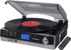Sunstech PXR23 - Tocadiscos de Vinilo Vintage, Reproductor de Vinilo y Reproductor de Musica Mediante Bluetooth, USB y sintonizador de Radio FM. 2 Altavoces Incorporados (10W). Color Negro.