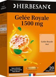 HERBESAN®- GELÉE ROYALE 1500MG BIO - Gelée royale, Miel, Pollen - Défenses immunitaires - Fabrication française - 20 ampoules de 10ml