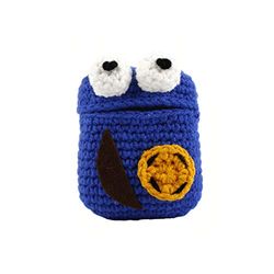 Funda para auriculares inalambricos interior de Silicona y crochet por fuera con forma de Monstruo de Las Galletas, Azul