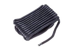 attwood 117681-7 Premium dubbel gevlochten nylon docklijn, 7,8 cm dik, 25 voet lang, voorgesplitst één uiteinde, zwart