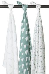 Conjunto de 3 fraldas hidrófilas Meyco - 120 x 120 cm, nuvem de pontos - verde pedra/branco