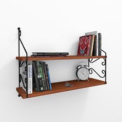 Elegante wandplank, walnootafwerking, 72 x 51 x 20 cm, 100% melamine gecoat deeltjesbord, metalen beugel, gemonteerd, traditioneel Oosters design, perfect voor thuis en school