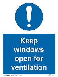 Lot de 5 panneaux « Keep windows open for ventilation » 75 x 100 mm A7P