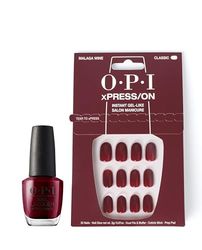 OPI xPRESS/ON Press On Nails & Cuticle Oil, 30 Pcs Reusable False Nails with up to 14 Days of Wear, Deeply Nourishing Cuticle Oil, Gel-Like Salon Manicure, Vegan, Malaga Wine Red Nail Polish