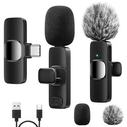 GlasFlength Trådlös mikrofon för iPhone 15 16/Android/bärbar dator, Lavalier-mikrofon trådlös plug & play brusreducering USB-C Mic Mini för Pegistration Live Steam Video och Tik Tok (2 Mic)