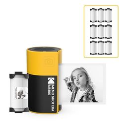 KODAK Memo Shot ERA Regalo di Natale per Bambini Fotocamera Digitale Istantanea e Stampante per Etichette, Giallo (Fotocameta + 1 Rotolo di Carta per Etichette One-Touch + Set di 9 Rotoli di Carta)