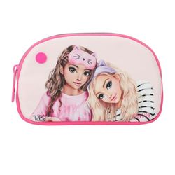 Depesche 13157 TOPModel Beauty and Me Cosmetic Bag in Pink and Pink with Model Motif and Writing in Metallic Look, Wash Bag with Zipper, Cartoon, Multicoloured