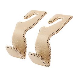 AMVOYOA Headrest Hooks for Purses and Bags, Car Back Seat Headrest Hanger Vehicle Beige Leather Storage Hook, Pack of 2
