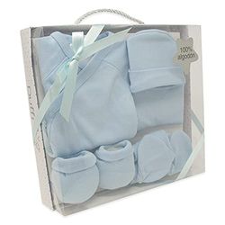 Duffi Baby Conjunto de primeira postura bebé recém-nascido 5 peças. Conjunto de presente bebé suave. Conjunto de primeira postura bebé com casacote, perna, gorro, babete e luvas. 100% algodão. Cor