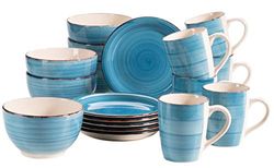 MÄSER 931601 Bel Tempo II Frukostservice för 6 personer i vintagelook, handmålad keramik, 18-delat porslinsset, mörkblå, stengods, blå