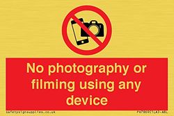 Cartello con scritta "No photography or filming using any device Sign", 75 x 50 mm, A8L