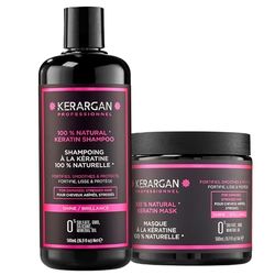 Kerargan - Keratin Shampoo and Mask to strengthen, moisturize and protect your hair - Ideal for straightening - For dry and damaged hair - Sulfate, paraben and silicone free - 2x500 ml