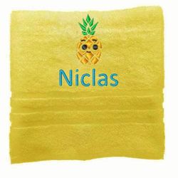 Asciugamano personalizzato con nome splendidamente ricamato Asciugamano da bagno Asciugamano in cotone 100% Asciugamano da bagno con nome (140 x 70 cm, Ananas)