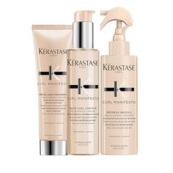 KÉRASTASE Curl Manifesto - Trio Refresh Absolu - Hydratation & Anti-Frisottis - Miel de Manuka & Céramides - Spray Refresh Absolu 190 ml + Gelée Curl Contour 150ml + Soin Sans Rinçage Nourissant 150ml