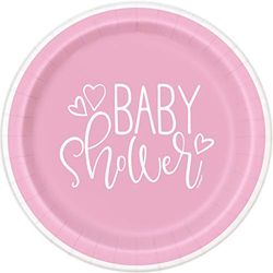 Unique- Assiettes en Carton Écologiques-18 cm-Baby Shower Coeurs Roses-8 Pièces (Lot de 1), 73364EU, Multicolour