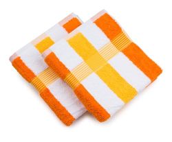 Gözze Conjunto de 2 toalhas de mão às riscas New York, macias e absorventes, algodão, 50 x 100 cm - laranja/branco/amarelo