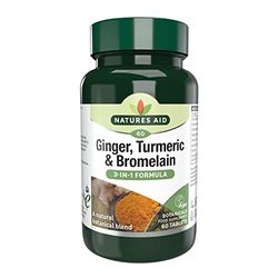 Natures Aid Ginger Turmeric & Bromelain 60 Tablets – High Strength Vegan Supplement to Support Digestion & Joint Health – Non-GMO, Gluten-Free, Natural Botanical Blend