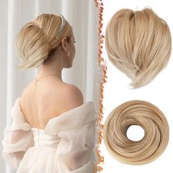 BARSDAR Hair Bun Ponytail Extensions, Synthetic Short Straight Ponytail Bun Hair Extensions Elastic Blonde Hair Bun Hairpieces for Women (Honey Blonde Mixed)