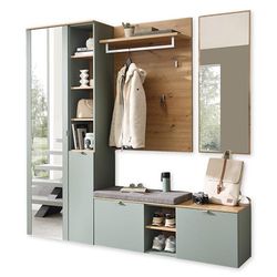 Stella Trading Bari - Lot de 4 vêtements de Couloir - Vert Roseau - Aspect chêne Artisanal certifié FSC - Ensemble de Garde-Robe Moderne 4 pièces pour Votre entrée - 206 x 202 x 38 cm (l x H x P)