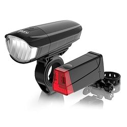 DANSI LED Light Set - Iluminação para bicicletas homologada pela StVZO com 60, 30 e 15 Lux, LED para bicicletas dianteira e traseira, ajuste automático de iluminação e montagem sem ferramentas