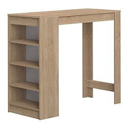 TEMAHOME Aravis Mesa bar com armazenamento, placa de partículas de melamina, bege (carvalho), 115 x 50 x 102,7 cm