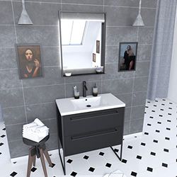 Aurlane PACM055 - Mueble de baño, color negro y blanco