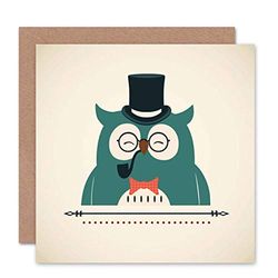 Wee Blue Coo GENTLEMAN OWL PIPE CARTOON BLANK GREETINGS BIRTHDAY CARD ART