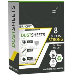 brackit 8-Pack, Large Plastic Dust Sheets for Decorating - 2.7m x 3.6m (12ftx 9ft) - 20 Micron - Embossed White Plastic Sheets For Painting (Packaging may vary)
