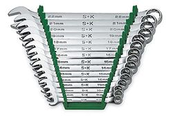 SK Professional Tools 86265 Jeu de 15 clés mixtes 12 pans métriques longues – Finition SuperKrome, lot de 15 clés chromées, fabriquées aux États-Unis
