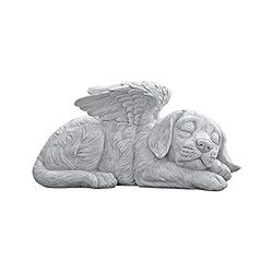 Design Toscano Mémorial d'Animal de compagnie Ange Chien Statue Honorifique Pierre Tombale, 25.5 cm, polyrésine, pierre antique