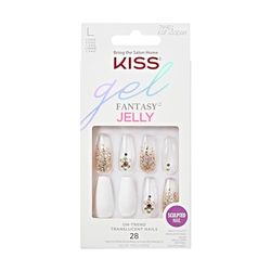 KISS Jelly Fantasy Collection Jelly Pop, Lange Lichtdurchlässige Modelerte Nägel enthält 28 künstliche Nägel, Nagelkleber, Nagelfeile e Manikürstäbchen