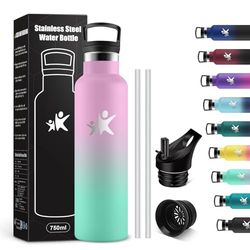 KollyKolla Borraccia Termica 750ml, Borraccia a Prova di Perdite, Facile Pulizia, senza BPA, Riutilizzabile, Borraccia con Cannuccia, Borraccia per Adulto, Campeggio, Ciclismo, Lavoro, Viaggio