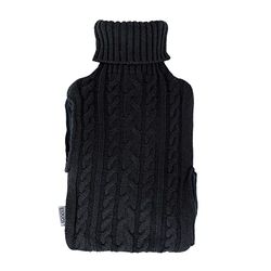 LIVIVO 2L Hot Water Bottle with Insulating Cover and Pockets for Hands - Keep Cosy and Warm (Black Knit)