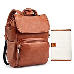 HAHASOLE Diaper Bag Backpack Baby Diaper Bag, Leather Diaper Bag Backpack Travel Baby Bag for Women, Brown a, 13.8x8x18 Inch (Pack of 1), Travel Backpacks
