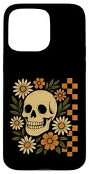 Checkered Floral Vintage Skull Gothic Aesthetic Design Case for iPhone 15 Pro Max