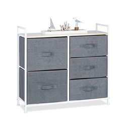 Relaxdays Shelving System, Chest of Drawers, Standing Shelf with Boxes, HxWxD: 77.5 x 83 x 29 cm, Metal and Wood, Grey