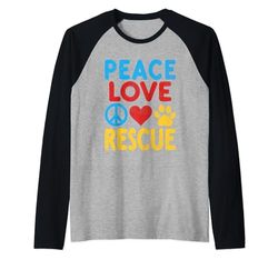 Peace Love Rescue Cane Gatto Adozione Cani Gatti Maglia con Maniche Raglan