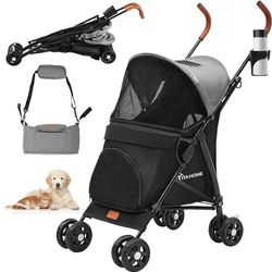 YITAHOME Kinderwagen, opvouwbare kattenhondenwandelwagen, lichtgewicht hondenwagen, draagbare compacte hondenkinderwagen met bekerhouder, afneembare hangtas, hondenwagen voor kleine tot middelgrote