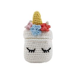 Funda para auriculares inalambricos interior de Silicona y crochet por fuera con forma de Unicornio, Blanco