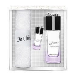 JE T'AIME Tendrement Coffret pour Femme Eau de Parfum 100 ml + Miniature 10 ml + Serviette Éponge Vaporisateur Spray Parfum Cadeau • EVAFLORPARIS