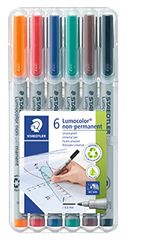 Staedtler Lumocolor 311 WP4 Universele pennen, niet-permanent, superfijn 0,6 mm lijnbreedte. 6 Stuk gesorteerde kleuren