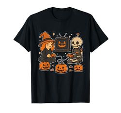 Witch and Robot Skeleton Gaming T-Shirt