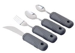 Sammons Preston Sure Grip Bendable Cutlery Set (Eligible for VAT Relief in the UK) Stainless Steel Fork, Knife, Spoons, Thick Handle with Good Grips, Eating Aid, Arthritis, Weak Grip, & Disabilities