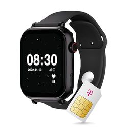 Deutsche Telekom SaveFamily SaveWatch Plus 4G smartwatch per bambini chiamata, video, Face ID, bande personalizzabili, UltraSlim, sfondi, musica, Bluetooth, App Store (Ocean), Nero, schwarz, Con SIM