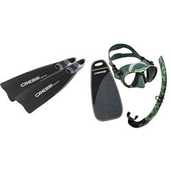 Cressi Gara High Performance, Pinne Lunghe da Apnea Unisex, Adulto, Nero, 44/45 + XDM1030, Set Snorkeling Unisex, Adulto, Verde Mimetico, Unica