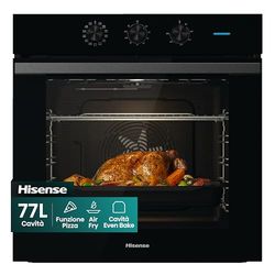 Hisense BI64111AB Forno Multifunzione Termoventilato, Cavità XXL 77 Litri, 12 Funzioni Cottura, Pulizia Acqua Clean, Classe A, Preriscaldamento Rapido, Funzione Pizza 300 °C, Air Fry, nero