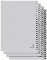 Kangaro Separadores de cartón DIN A4, números del 1 al 100, 180 g/m², reciclado, cartón FSC gris, 100 piezas